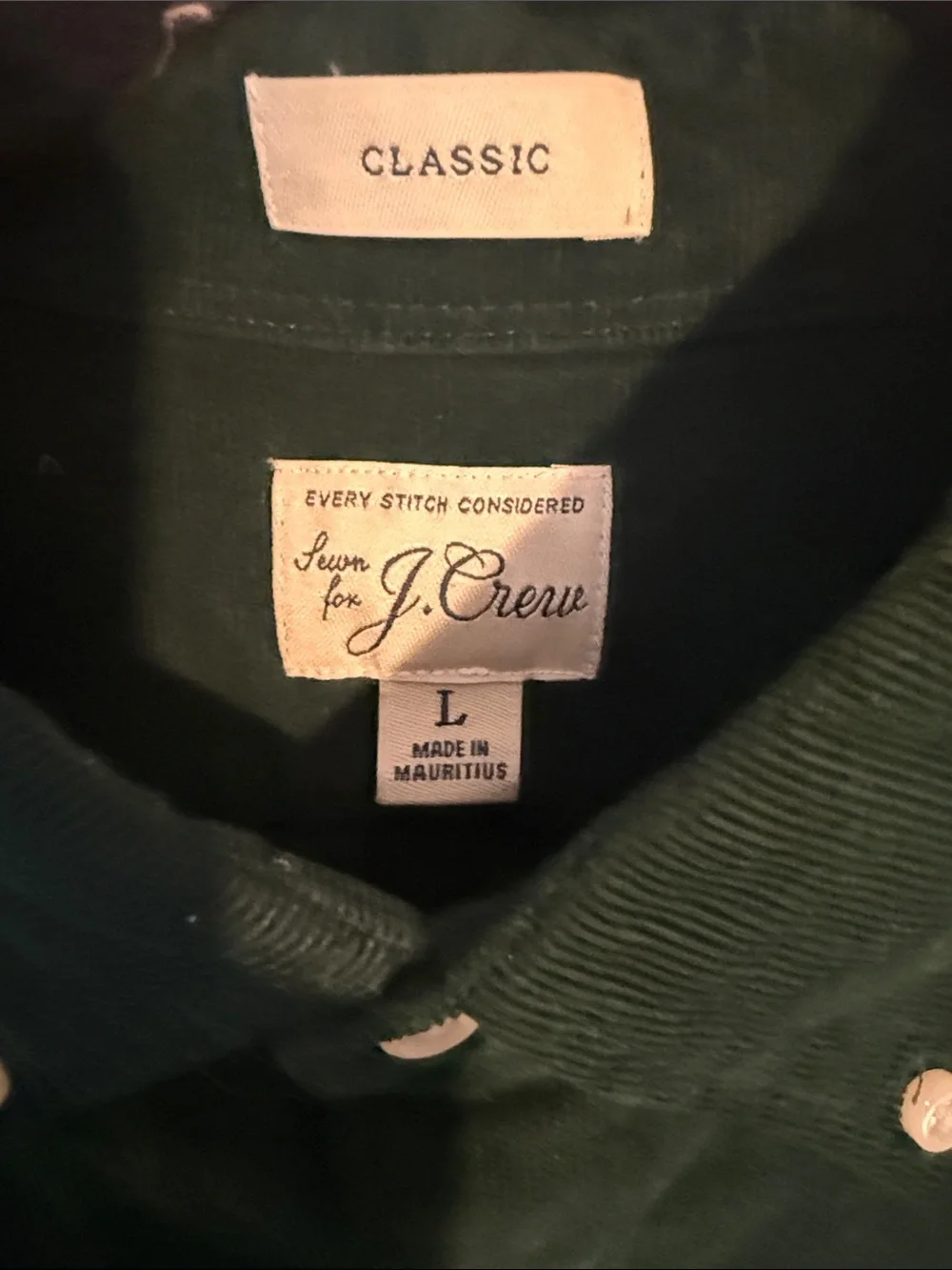 J. Crew Men's Dark Green Button-Down Corduroy Shirt